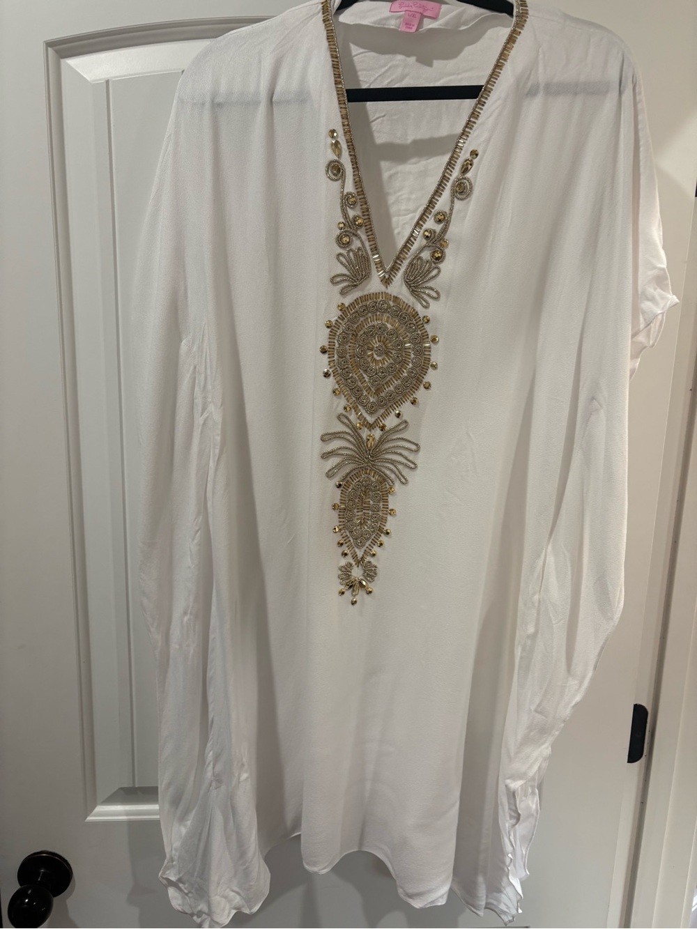 Lilly Pulitzer White Tunic with Gold Embellished V-Neck
